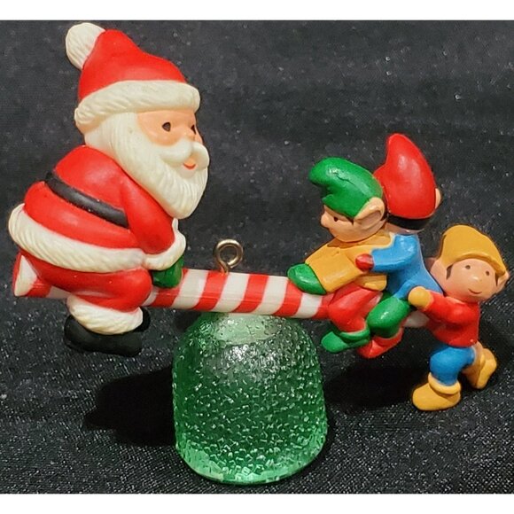 Avon SANTA'S SEE-SAW Christmas Ornament Santa elf on gumdrop teeter totter 1983 - Picture 1 of 10